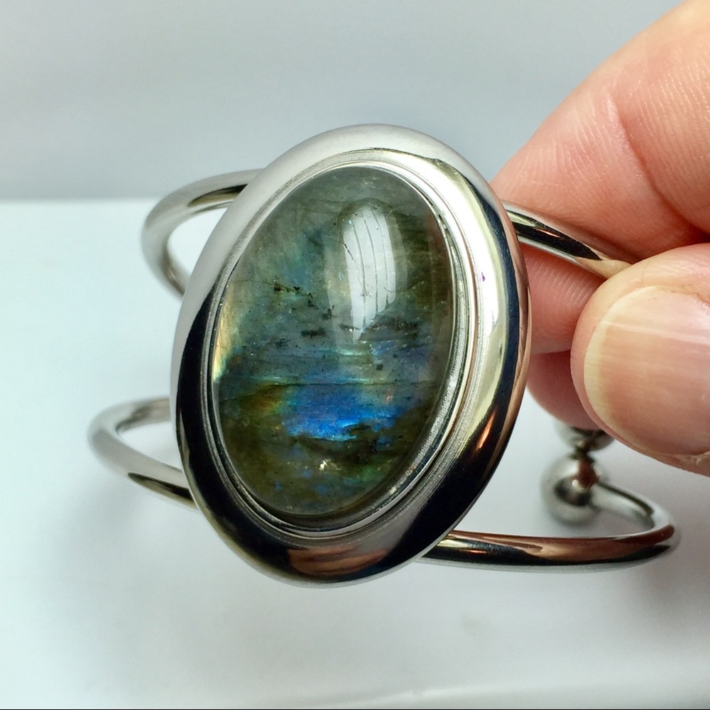 Stainless Labradorite Cuff Bracelet ~ Small Size
